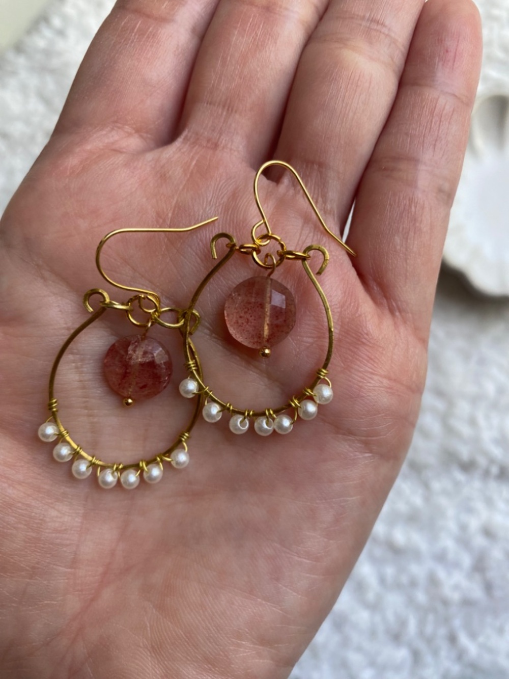 Handmade Strawberry Quarts Earrings - Picture 2 of 3
